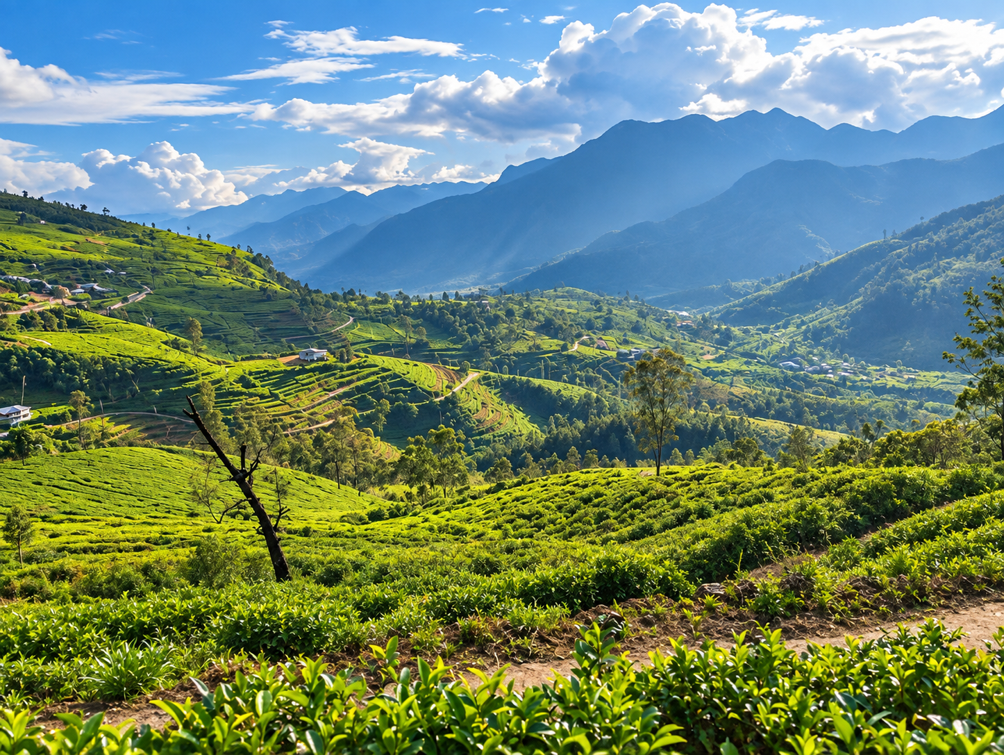 Ohiya Estate tea fields and mountain scenery